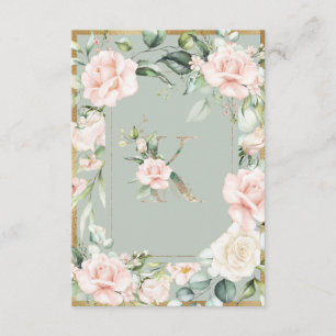 Monogram Letter K Green Floral Thank You Card