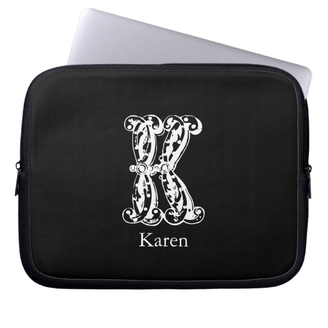 Monogram Letter K Initials Laptop Sleeve (Front)