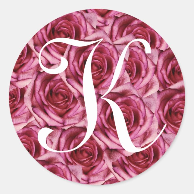 Monogram Letter K Pink Roses Sticker (Front)
