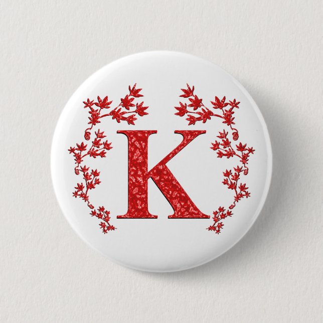 Monogram Letter K Red Leaves 6 Cm Round Badge (Front)