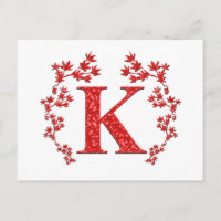 Monogram Letter K Red Leaves