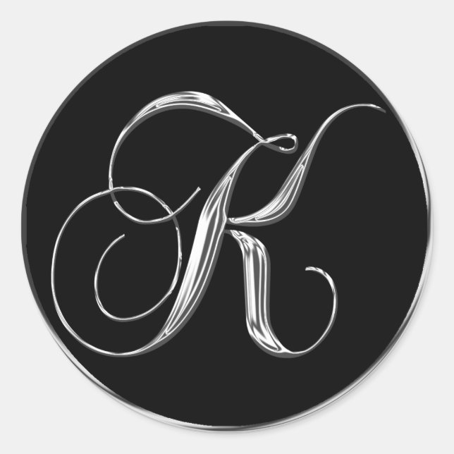 Monogram Letter K Sliver On Black Wedding Seal (Front)