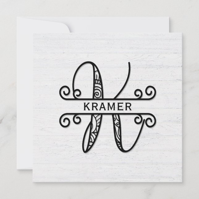 Monogram Letter K with Family Name  Card (Front)