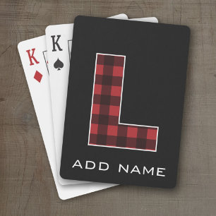 Monogram Letter L - Black and Red Buffalo Plaid Playing Cards