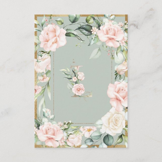 Monogram Letter L Elegant Sage Green Floral  Thank You Card (Front)