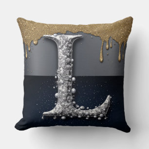 Monogram Letter L Gold Dripping Silver Luxury Cushion