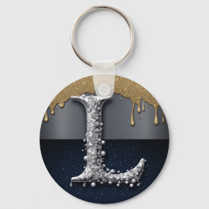 Monogram Letter L Gold Dripping Silver Luxury  Key Ring