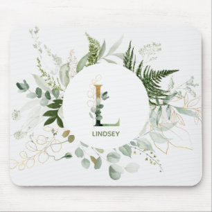 Monogram Letter L Greenery Wreath Mouse Pad