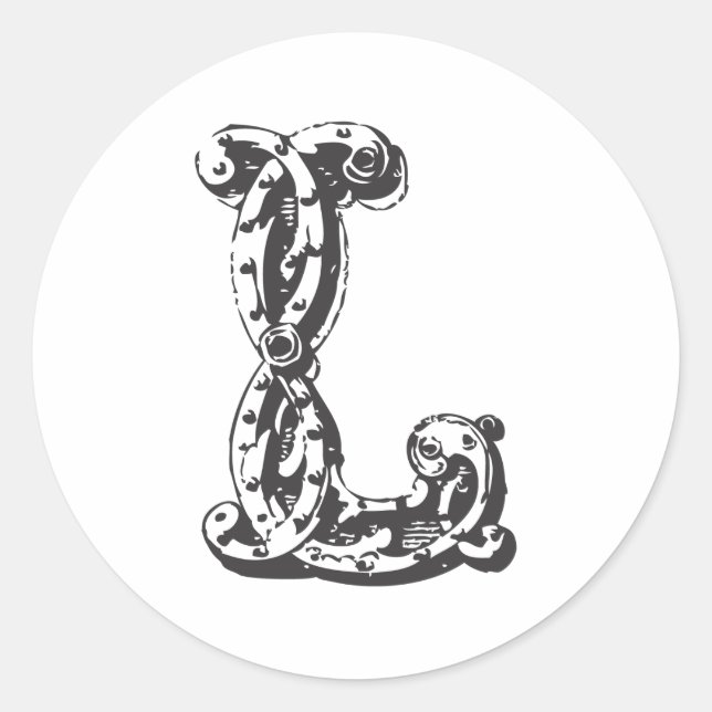 Monogram Letter L in Black Classic Round Sticker (Front)