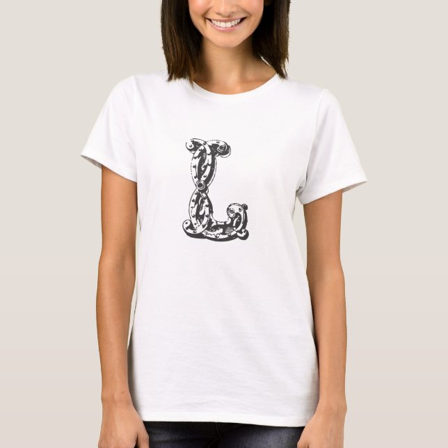Monogram Letter L in Black T-Shirt (Front)
