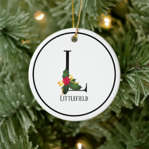 Monogram Letter L Personalised Christmas Ceramic Ornament