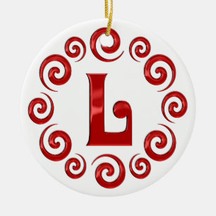 Monogram Letter L  Red Ceramic Tree Decoration