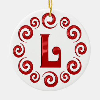 Monogram Letter L Red Ceramic Tree Decoration