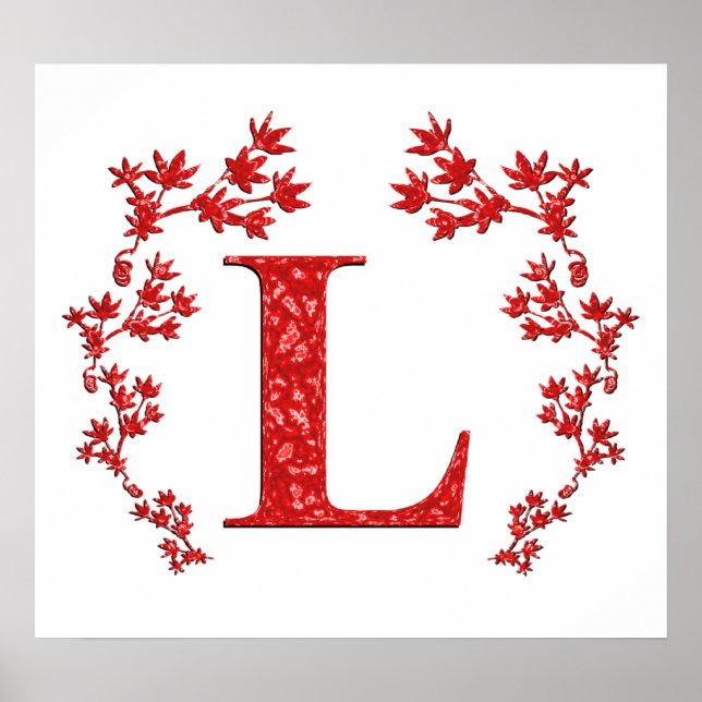 Monogram Letter L Red Leaves Poster (Front)