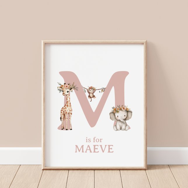 Monogram Letter M Boho Jungle Animal Nursery Wall Poster (Creator Uploaded)
