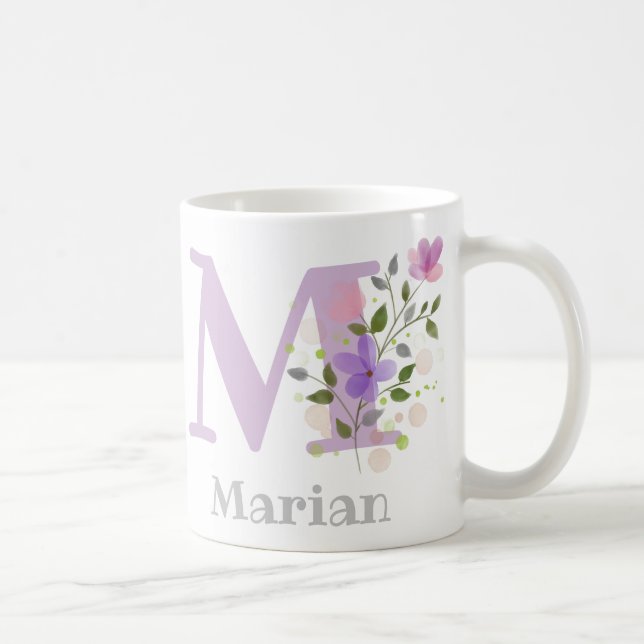 Monogram Letter M & Christian Name Coffee Mug (Right)
