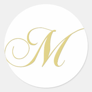 Monogram Letter M Golden Single Classic Round Sticker