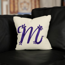 Monogram Letter M Purple with Floral Details Cream
