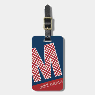 Monogram Letter M - Red and White Polka Dots Luggage Tag