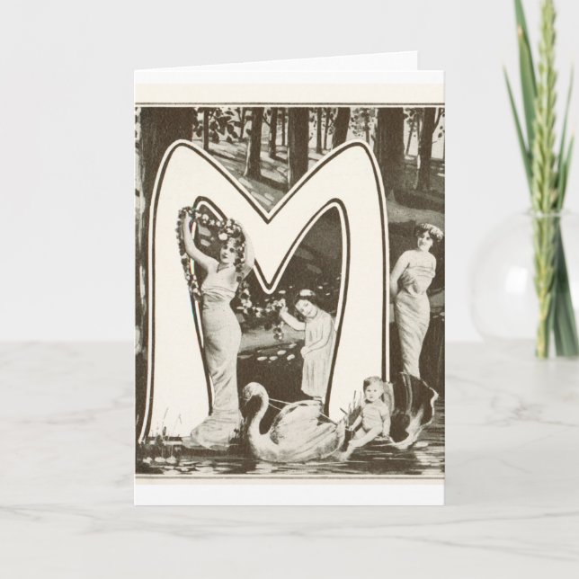 Monogram Letter M - Romantic Art Nouveau Design Note Card (Front)