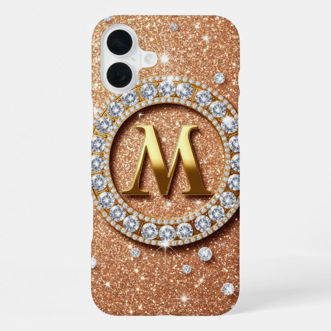 Monogram Letter M Rose Gold ✨ Glitter Luxe Chic iPhone Case (Back)