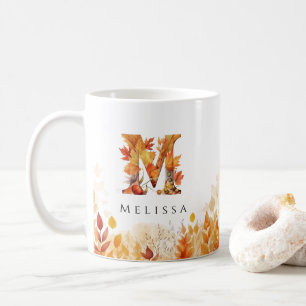 Monogram Letter M Rustic Fall Leaves Coffee Mug