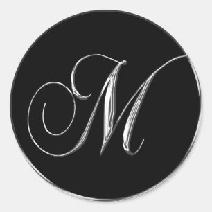 Monogram Letter M Sliver On Black Wedding Seal
