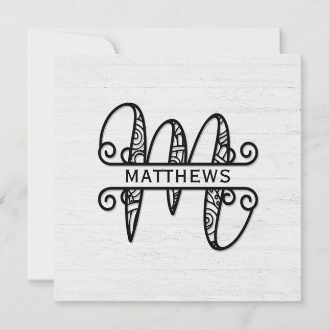 Monogram Letter M with Family Name Card (Front)