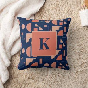 Monogram Letter Modern Abstract Geometric Pattern Cushion