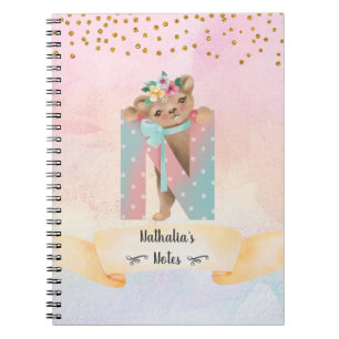 Monogram Letter N Baby Bear Girly Notebook