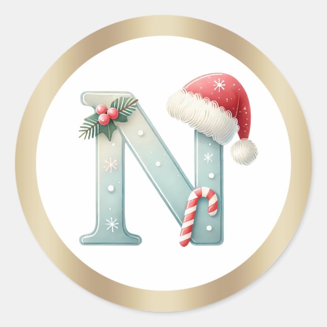 Monogram letter N, Santa hat Christmas  Sticker (Front)