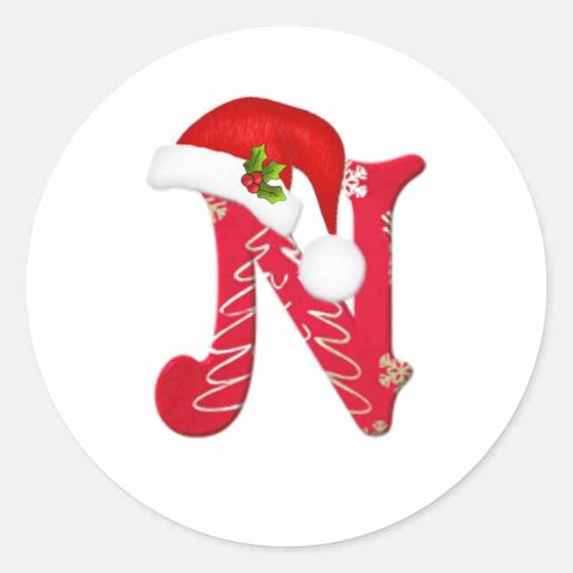 Monogram letter N, Santa hat Christmas  Sticker (Front)