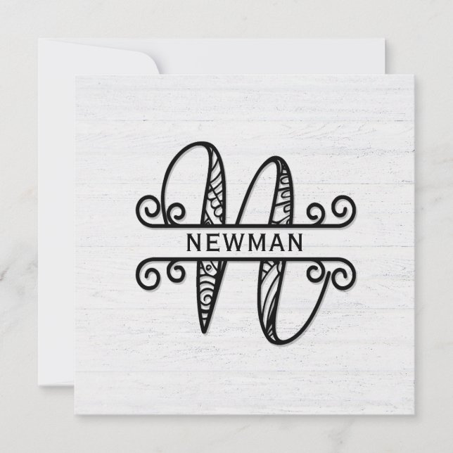 Monogram Letter N with Family Name Card (Front)