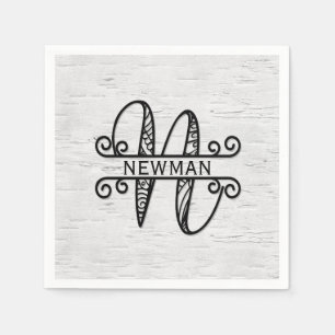 Monogram Letter N with Family Name  Napkin