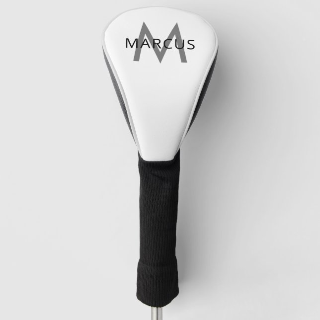 Monogram Letter Name Personalised Modern Driver Golf Head Cover (Front)
