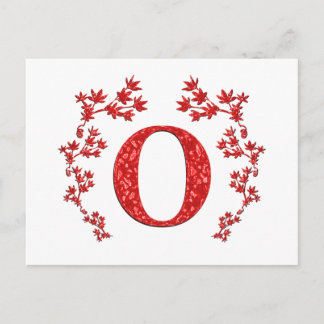 Monogram Letter O Red Leaves Postcard