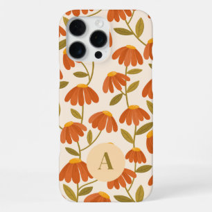 Monogram Letter Orange Floral Daisies Pattern iPhone 16 Pro Max Case