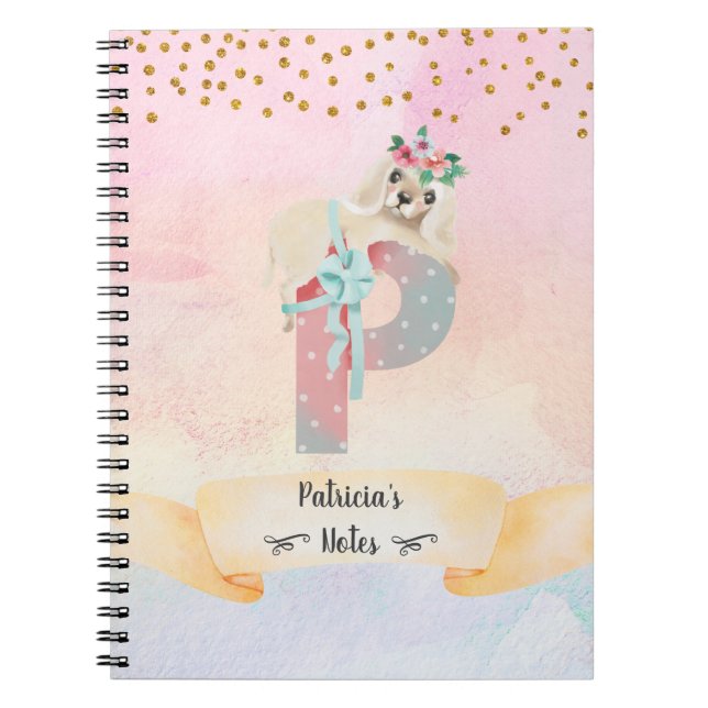 Monogram Letter P Baby Dog Girly Notebook (Front)