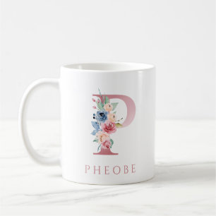 Monogram Letter P Floral Watercolor Coffee Mug