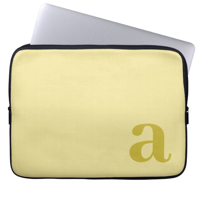 Monogram Letter Pale Yellow & Mustard Minimalist Laptop Sleeve (Front)