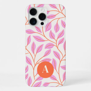 Monogram Letter Pink & Orange Leaves Pattern iPhone 16 Pro Max Case