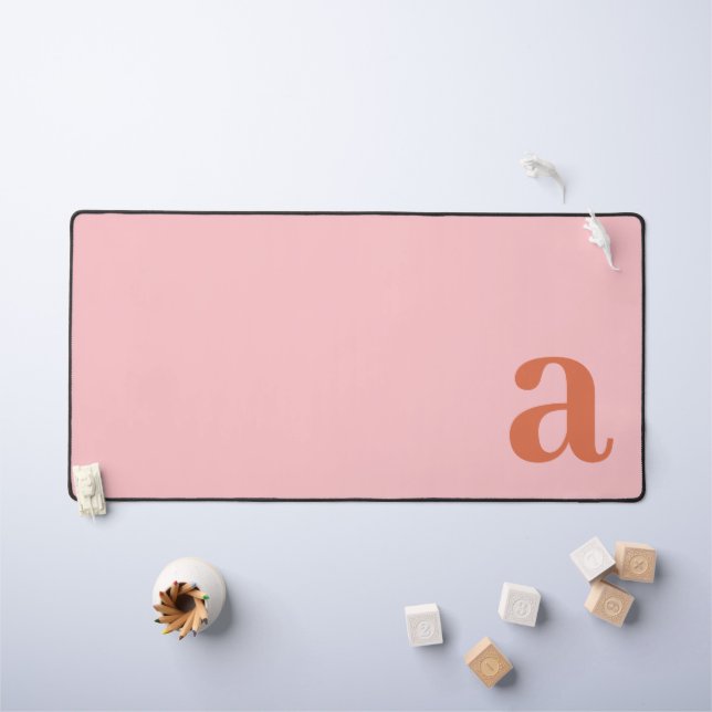 Monogram Letter Pink & Red Minimalist Desk Mat (Kids Table)