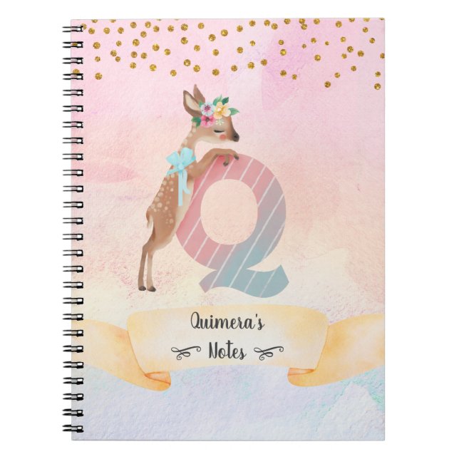 Monogram Letter Q Baby Deer Girl Daily Diary Notebook (Front)