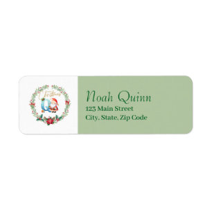 Monogram Letter Q :Christmas Wreath w/ Santa Claus Return Address Label
