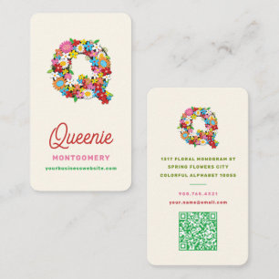 Monogram Letter Q Colourful Spring Flowers Garden Business Card