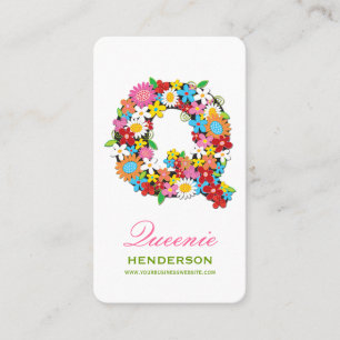 Monogram Letter Q Colourful Spring Flowers Garden Business Card