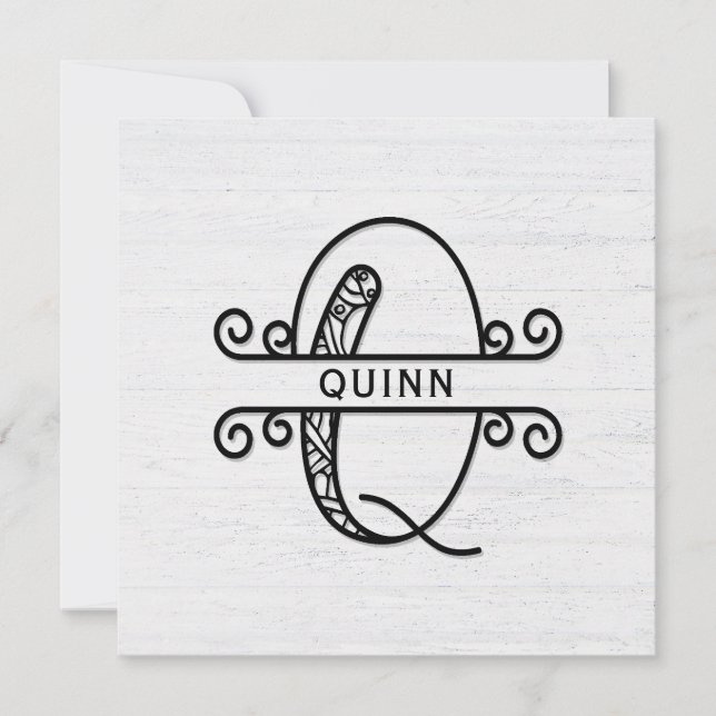 Monogram Letter Q with Family Name  Note Card (Front)