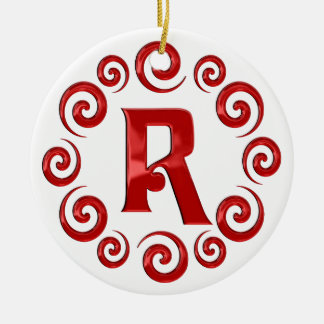 Monogram Letter R Red Ceramic Tree Decoration