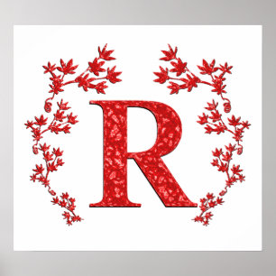Monogram Letter R Red Leaves Poster