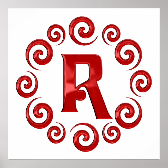 Monogram Letter R Red Poster (Front)